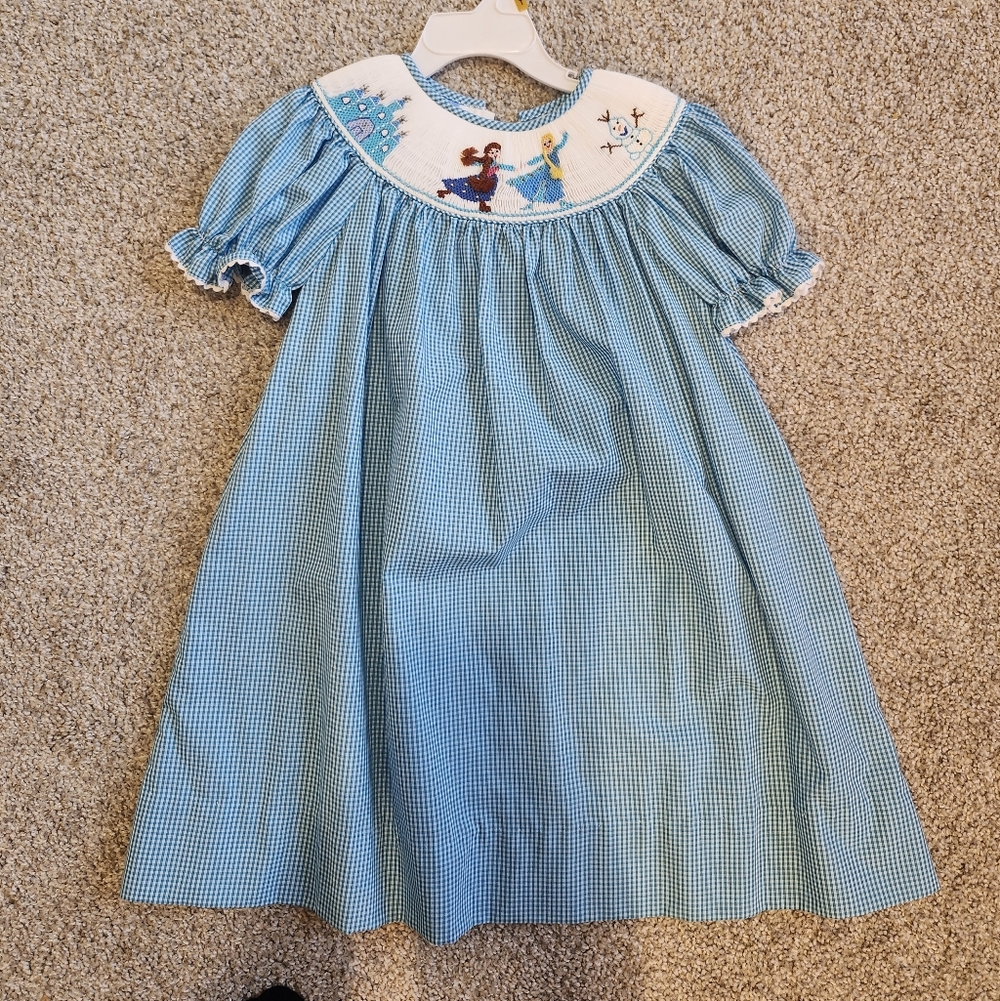 Charming Blue Checkered Kids Dress with Embroidered Collar
